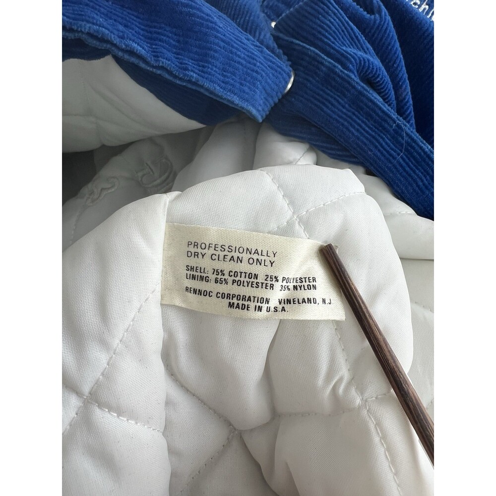 70 s Rennoc Corduroy Bomber Work Coat Embroidered David Big Island Mine Blue L - Picture 12 of 12